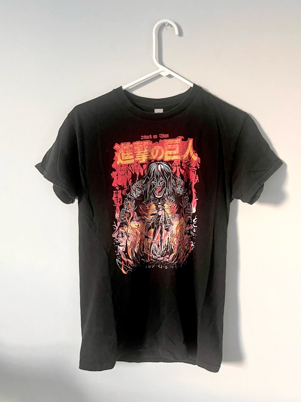 (men’s) Attack on Titan anime vintage black short sleeved graphic print shirt